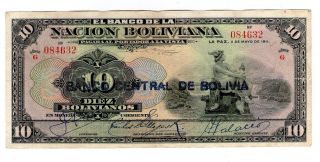 Bolivia Note 10 Bolivianos 1929 P 114 Axf photo