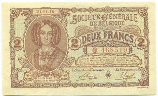 Belgium Note 2 Francs 21.  11.  1916 German Occupattion P 87 Xf+ photo