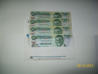 Four Bahamas 1 Dollar Banknote World Money Currency Caribbean Islands photo