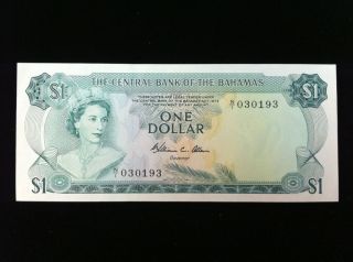 1974 Bahamas $1 One Dollar Note Signature W.  C.  Allen photo