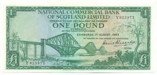 Scotland Note National Commercial Bank 1 Pound 1.  8.  1963 P 269 Aunc photo