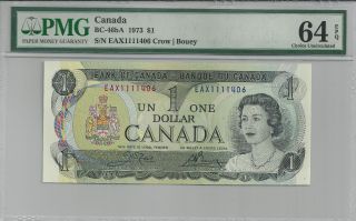 1973 Bc - 46ba Bank Of Canada $1 - Eax1111406 - Pmg Cunc 64 Epq Replacement photo