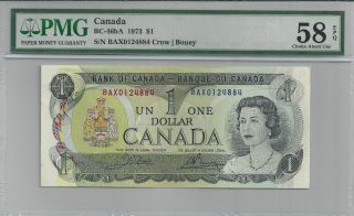 1973 Bc - 46ba Bank Of Canada $1 - Bax0124884 - Pmg Cau 58 Epq - Replacement photo