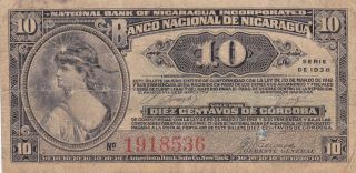 Nicaragua: 10 Centavos,  1938,  P - 87a,  Printer: Abnc photo