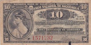 Nicaragua: Ten Centavos,  1938,  P - 87a,  Printer: Abnc photo