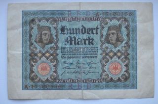 Germany 1920 100 Mark Banknote In Vf photo