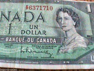 1954 Bank Of Canada One Dollar $1.  Bill Or Note photo
