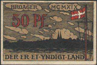 Denmark - 50 Pfennig Pf.  Note/notgeld/gutschein Broager/broagerland 1919 (xf+) photo