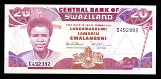 Swaziland 20 Emalangeni 1989 Pick 17 Unc photo