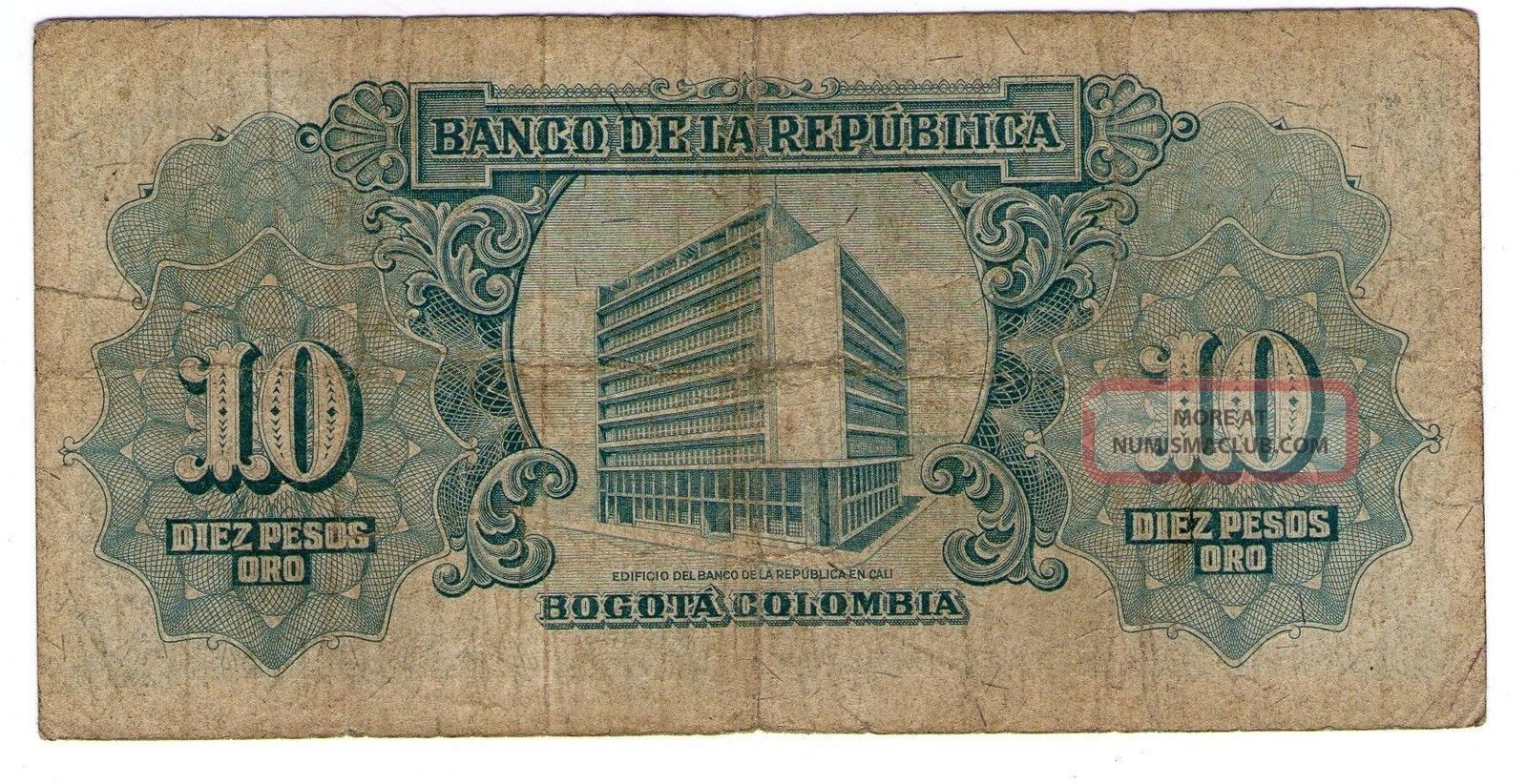 Colombia Note 10 Pesos Oro 1960 P 400b