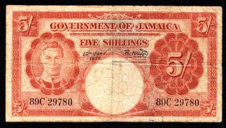 Jamaica 5 Shillings 1950 Pick 37a Vg. photo
