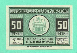 Germany Wunstorf 50 Pfg.  1922 Notgeld Unc Gem Crisp photo