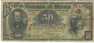 Mexico Puebla Red 0/p3 - 2 - 1903 $50 Pesos 