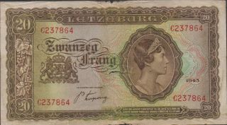 Luxembourg,  20 Francs,  1943,  P 42a,  Prefix C,  Ww Ii Issue photo