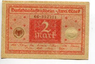 Germany Deutschland 2 Mark 1920 (xf+) Darlehenskassenschein Banknote Brown Seal photo