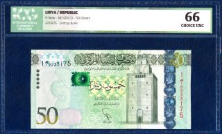 Libya 50 Dinars Pick 2013 Icg 66 Сhoice Unc photo
