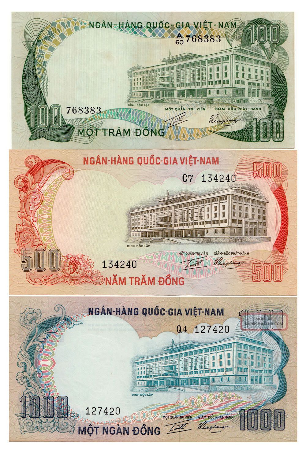 South Vietnam 100,  500,  1000 Dong 1972 Al2 - P8 - Vt1 Animals Asia photo