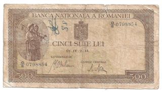(r411112) Romania Paper Note - 500 Lei 1941 - Vg photo
