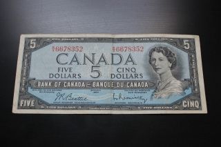 Canadian 1954 $5 Bill.  Circulated Take A Look At The Pictures. photo