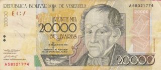 Venezuela: 20,  000 Bolivares,  16 - 8 - 2001,  P - 86a,  Angel Falls Reverse photo