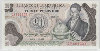 Colombia - Banco De La RepÚblica 1966 - 68 Issue 20 Pesos Oro Pick 409d photo