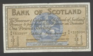 Scotland 1 Pound 1959 Vg - F P.  100 photo