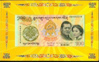Bhutan 100 Ngultrum 2011 Comm.  Royal Wedding P Unc With Folder photo