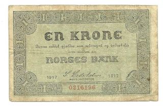 Norway 1 Krone 1917 - F - Note - Buy It Now photo