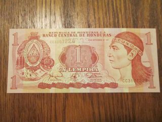 Unc Honduras 1997 1 Un Lempira Bankote P79 Foreign Note Bill Uncircurculated photo