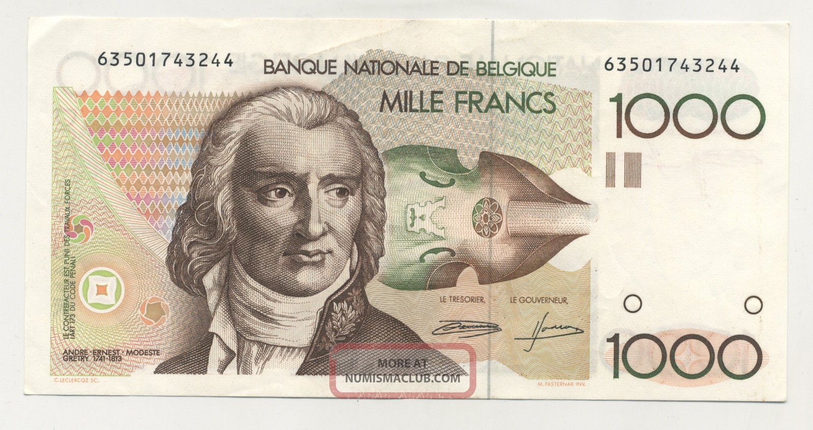 Belgium 1000 Francs Nd 1980 - 96 Pick 144. A Vf++ Ref 244