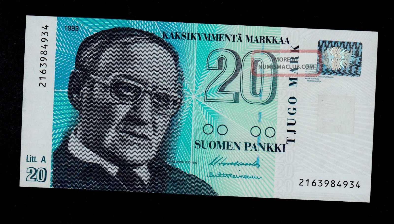 Finland 20 Markkaa 1993 (1997) (216) Pick 123 Unc.
