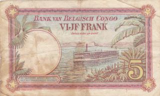 Belgian Congo; 5 Francs,  21 - 1 - 29,  P - 8e (without Imprint),  Banque Du Congo Belge photo