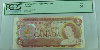 1974 2$ Bank Note Of Canada Replacement Note Abx Bc - 47ba Pcgs 62 photo