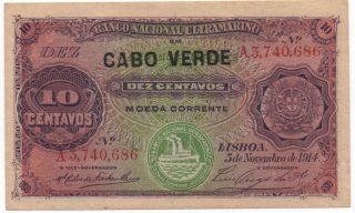 Portugal Portuguese Cape Verde 10 Centavos 1914 Pick 20 Au Look Scans photo