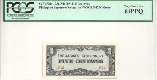 5 Centavos/1942 Philippines Japanese Occupation Money/ww11/pcgs 64 photo