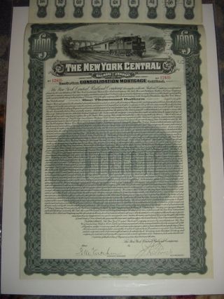 1913 York Central Railroad Company Bond Stock Certificate Coupons photo