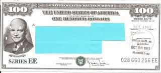 Us Series Ee Savings Bond: $100 Oct 1981 - Eisenhower Punch Card - Unsigned (3) photo