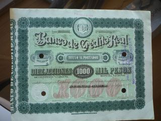 Argentina Stock Banco De Credito Real $5000 Vf+1.  8.  1888 photo