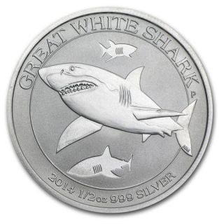 2014 1/2 Oz Silver Australian Great White Shark.  Australia ' S American Eagle photo