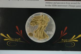 1996 American Silver Eagle 1oz Fine Silver Two Tone 24kt Gold Bullion Coin photo
