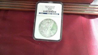 2008 - W Ms69 Early Releases Ngc Silver Eagle Mark On Back photo