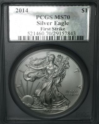 2014 Silver Eagle $1 Pcgs Ms70 First Strike Silver Foil Label photo