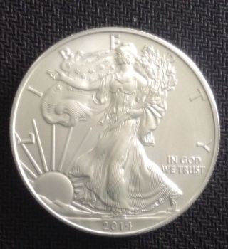 2014 1 Oz Silver American Eagle Bu $1 Coin.  999 Fine Silver photo