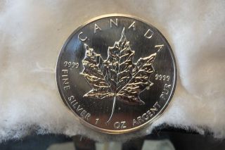 1990 1oz.  $5 Dollar Silver Maple Leaf photo