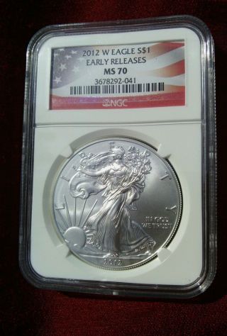 2012 - W $1 1oz Silver Eagle Burnished Ngc Ms70 Early Releases Key Date Low Pop photo