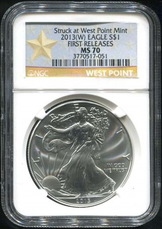 2013 (w) West Point First Release $1 American Silver Eagle Ngc Ms - 70 photo