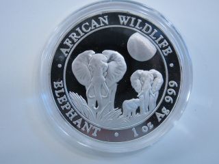 2014 Silver 1 Oz Somali African Wildlife Elephant 100 Shillings.  999 Proof Like photo