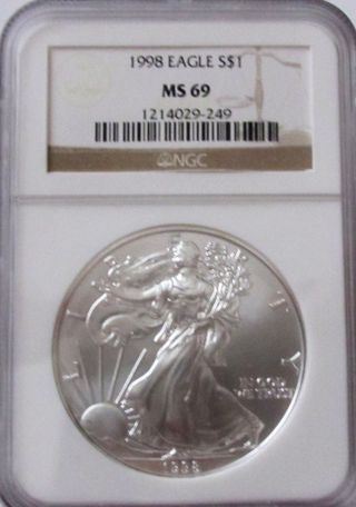 1998 Silver American Eagle Ngc Ms69 photo