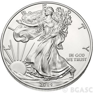 2014 Silver American Eagle - - Brilliant Uncirculated - -.  999 Pure Silver Bullion photo
