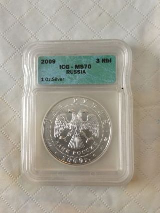 2009 Russia 3 Rbl Icg Ms 70 Silver Coin photo